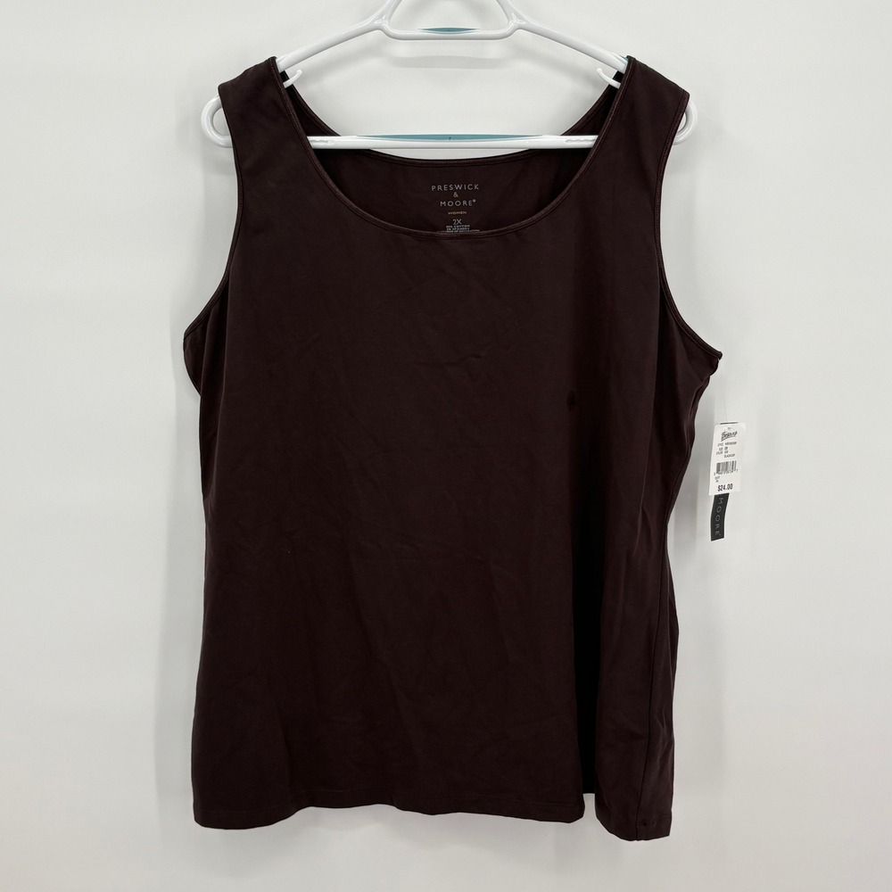 Preswick & Moore Womens 2X Brown Scoop Neck Cotton Stretch Tank Top WBD5000F NEW
